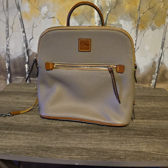 Taupe Leather Dooney Bourke Backpack with Brown Accents Vintage Dooney & Bourke Tan Leather Backpack It main image 3